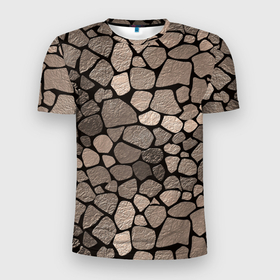 Мужская футболка 3D Slim с принтом Черно коричневая текстура камня , 100% полиэстер с улучшенными характеристиками | приталенный силуэт, круглая горловина, широкие плечи, сужается к линии бедра | brown | stone | stone texture | абстрактный узор | каменная текстура | камень | коричневый