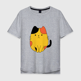 Мужская футболка хлопок Oversize с принтом CUTE LONELY CAT в Белгороде, 100% хлопок | свободный крой, круглый ворот, “спинка” длиннее передней части | домашний | животное | забавный | милый | пятнистый | цветной