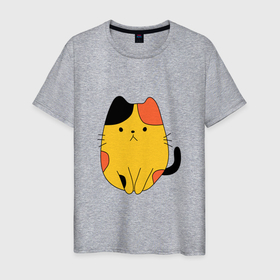 Мужская футболка хлопок с принтом CUTE LONELY CAT в Белгороде, 100% хлопок | прямой крой, круглый вырез горловины, длина до линии бедер, слегка спущенное плечо. | домашний | животное | забавный | милый | пятнистый | цветной