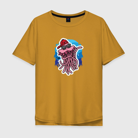 Мужская футболка хлопок Oversize с принтом милый  осьминог в Тюмени, 100% хлопок | свободный крой, круглый ворот, “спинка” длиннее передней части | кальмар | лето | море | океан | осьминог