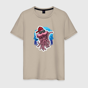 Мужская футболка хлопок с принтом милый  осьминог в Тюмени, 100% хлопок | прямой крой, круглый вырез горловины, длина до линии бедер, слегка спущенное плечо. | Тематика изображения на принте: кальмар | лето | море | океан | осьминог