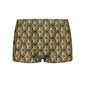 Мужские трусы 3D с принтом Золотые узоры Gold в Тюмени, 50% хлопок, 50% полиэстер | классическая посадка, на поясе мягкая тканевая резинка | Тематика изображения на принте: abstract | бутоны | геометрия | линии | паттерн | текстура | узор | узоры | цветы