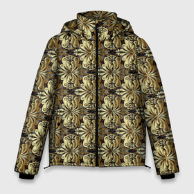 Мужская зимняя куртка 3D с принтом Золотые узоры Gold в Белгороде, верх — 100% полиэстер; подкладка — 100% полиэстер; утеплитель — 100% полиэстер | длина ниже бедра, свободный силуэт Оверсайз. Есть воротник-стойка, отстегивающийся капюшон и ветрозащитная планка. 

Боковые карманы с листочкой на кнопках и внутренний карман на молнии. | abstract | бутоны | геометрия | линии | паттерн | текстура | узор | узоры | цветы