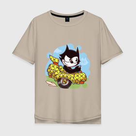 Мужская футболка хлопок Oversize с принтом Felix   the cat , 100% хлопок | свободный крой, круглый ворот, “спинка” длиннее передней части | 8bit | 8бит | black cat | car | cat | dendy | felix | nes | ride | video game | видео игра | денди | едет | езда | кот | нес | феликс | черный кот