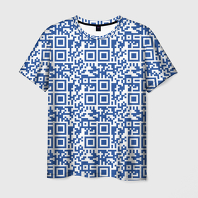 Мужская футболка 3D с принтом QR код паттерн синий в Белгороде, 100% полиэфир | прямой крой, круглый вырез горловины, длина до линии бедер | qr код | куар код | кьюар код | паттерн | синий | узор