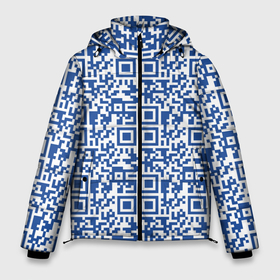 Мужская зимняя куртка 3D с принтом QR код паттерн синий в Новосибирске, верх — 100% полиэстер; подкладка — 100% полиэстер; утеплитель — 100% полиэстер | длина ниже бедра, свободный силуэт Оверсайз. Есть воротник-стойка, отстегивающийся капюшон и ветрозащитная планка. 

Боковые карманы с листочкой на кнопках и внутренний карман на молнии. | qr код | куар код | кьюар код | паттерн | синий | узор