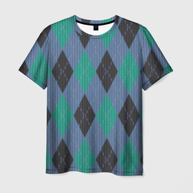 Мужская футболка 3D с принтом стильный принт с ромбами в Белгороде, 100% полиэфир | прямой крой, круглый вырез горловины, длина до линии бедер | Тематика изображения на принте: black | blue | english fabric | gray | knitted | knitted print | knitting | light blue | rhombus | rhombus print | white | английская ткань | белый | вязанный | вязанный принт | вязка | геометрия | принт с ромбами | ромб | серый | синий | черный