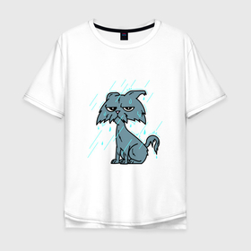 Мужская футболка хлопок Oversize с принтом CAT IN THE RAIN в Белгороде, 100% хлопок | свободный крой, круглый ворот, “спинка” длиннее передней части | вода | дождливый день | домашнее животное | забавный | красочный | милый | погода