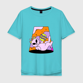 Мужская футболка хлопок Oversize с принтом CAT IN SPACE в Тюмени, 100% хлопок | свободный крой, круглый ворот, “спинка” длиннее передней части | астронавт | вселенная | галактика | животное | забавный | звезда | космос | милый | мяу | планета | фантазия