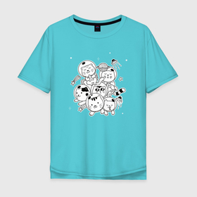 Мужская футболка хлопок Oversize с принтом Коты астронавты в Тюмени, 100% хлопок | свободный крой, круглый ворот, “спинка” длиннее передней части | cat | звезды | космонавт | космос | кот | небо