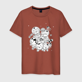 Мужская футболка хлопок с принтом Коты астронавты в Тюмени, 100% хлопок | прямой крой, круглый вырез горловины, длина до линии бедер, слегка спущенное плечо. | cat | звезды | космонавт | космос | кот | небо