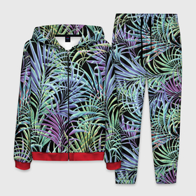 Мужской костюм 3D с принтом Разноцветные Листья Пальм В Ночных Джунглях в Белгороде, 100% полиэстер | Манжеты и пояс оформлены тканевой резинкой, двухслойный капюшон со шнурком для регулировки, карманы спереди | jungles | palm | palm tree | summer | акварель | букет | деревья | джунгли | лето | листья | ночь | пальма | природа | растение | флора