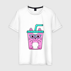 Мужская футболка хлопок с принтом CAT COCKTAIL в Екатеринбурге, 100% хлопок | прямой крой, круглый вырез горловины, длина до линии бедер, слегка спущенное плечо. | домашний | животное | забавный | коктейль | милый
