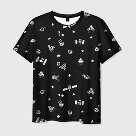 Мужская футболка 3D с принтом космос   патерн в Санкт-Петербурге, 100% полиэфир | прямой крой, круглый вырез горловины, длина до линии бедер | handeyework | space | галактика | горох | космос | патерны | планета | планеты | рисунки | с рисунками | спутники | текстуры | черно белый | черный