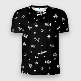 Мужская футболка 3D Slim с принтом космос   патерн в Новосибирске, 100% полиэстер с улучшенными характеристиками | приталенный силуэт, круглая горловина, широкие плечи, сужается к линии бедра | handeyework | space | галактика | горох | космос | патерны | планета | планеты | рисунки | с рисунками | спутники | текстуры | черно белый | черный