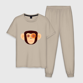 Мужская пижама хлопок с принтом Злая кибер обезьяна в Новосибирске, 100% хлопок | брюки и футболка прямого кроя, без карманов, на брюках мягкая резинка на поясе и по низу штанин
 | chimpanzee | cyber | monkey | monkeypox | pox | злой | кибер | мультяшный стиль | обезьяна | обезьянья оспа | оспа | плоский стиль | шимпанзе