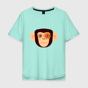 Мужская футболка хлопок Oversize с принтом Злая кибер обезьяна в Курске, 100% хлопок | свободный крой, круглый ворот, “спинка” длиннее передней части | chimpanzee | cyber | monkey | monkeypox | pox | злой | кибер | мультяшный стиль | обезьяна | обезьянья оспа | оспа | плоский стиль | шимпанзе