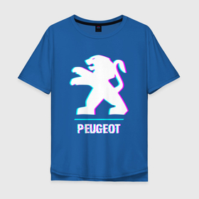 Мужская футболка хлопок Oversize с принтом Значок Peugeot в стиле Glitch в Белгороде, 100% хлопок | свободный крой, круглый ворот, “спинка” длиннее передней части | auto | brand | glitch | logo | peugeot | symbol | авто | бренд | глитч | значок | лого | пежо | символ