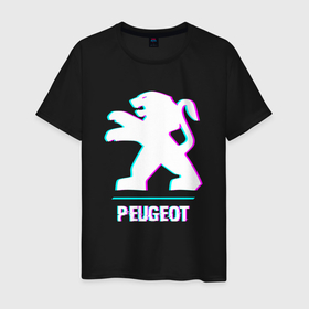 Мужская футболка хлопок с принтом Значок Peugeot в стиле Glitch в Санкт-Петербурге, 100% хлопок | прямой крой, круглый вырез горловины, длина до линии бедер, слегка спущенное плечо. | auto | brand | glitch | logo | peugeot | symbol | авто | бренд | глитч | значок | лого | пежо | символ