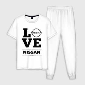 Мужская пижама хлопок с принтом Nissan Love Classic в Белгороде, 100% хлопок | брюки и футболка прямого кроя, без карманов, на брюках мягкая резинка на поясе и по низу штанин
 | Тематика изображения на принте: auto | brand | logo | love | nissan | symbol | авто | бренд | лого | ниссан | символ