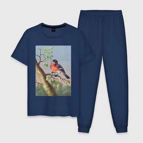 Мужская пижама хлопок с принтом Goudvink (Снегирь) в Курске, 100% хлопок | брюки и футболка прямого кроя, без карманов, на брюках мягкая резинка на поясе и по низу штанин
 | абстракция | винтаж | геометрия | животные | картина | классика | красный | кубизм | портрет | природа | птицы | синий | снегирь | фауна | экспрессионизм