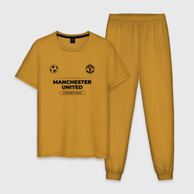 Мужская пижама хлопок с принтом Manchester United Униформа Чемпионов в Курске, 100% хлопок | брюки и футболка прямого кроя, без карманов, на брюках мягкая резинка на поясе и по низу штанин
 | club | football | logo | manchester | manchester united | united | клуб | лого | манчестер | мяч | символ | спорт | форма | футбол | футболист | футболисты | футбольный | юнайтед