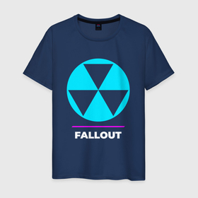 Мужская футболка хлопок с принтом Символ Fallout в неоновых цветах в Тюмени, 100% хлопок | прямой крой, круглый вырез горловины, длина до линии бедер, слегка спущенное плечо. | fallout | logo | neon | игра | игры | лого | логотип | неон | символ | фаллаут