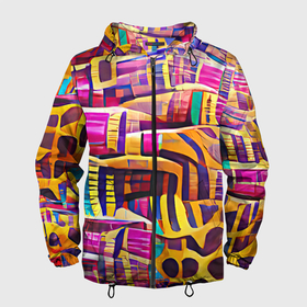 Мужская ветровка 3D с принтом Африканские яркие мотивы в Новосибирске, 100% полиэстер | подол и капюшон оформлены резинкой с фиксаторами, два кармана без застежек по бокам, один потайной карман на груди | abstraction | africa | art | bright | colors | ethnic | funny | multicoloured | pattern | positive | summer | абстракция | африка | краски | лето | мотивы | пестрый | позитивный | радостный | разноцветный | рисунок | узоры | этнический