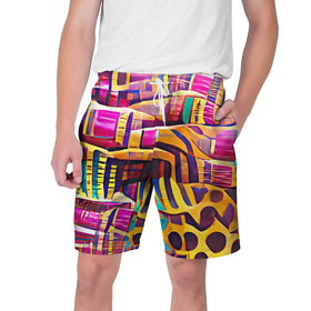 Мужские шорты 3D с принтом Африканские яркие мотивы в Тюмени,  полиэстер 100% | прямой крой, два кармана без застежек по бокам. Мягкая трикотажная резинка на поясе, внутри которой широкие завязки. Длина чуть выше колен | abstraction | africa | art | bright | colors | ethnic | funny | multicoloured | pattern | positive | summer | абстракция | африка | краски | лето | мотивы | пестрый | позитивный | радостный | разноцветный | рисунок | узоры | этнический