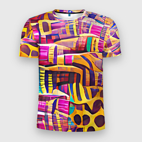 Мужская футболка 3D Slim с принтом Африканские яркие мотивы в Курске, 100% полиэстер с улучшенными характеристиками | приталенный силуэт, круглая горловина, широкие плечи, сужается к линии бедра | abstraction | africa | art | bright | colors | ethnic | funny | multicoloured | pattern | positive | summer | абстракция | африка | краски | лето | мотивы | пестрый | позитивный | радостный | разноцветный | рисунок | узоры | этнический