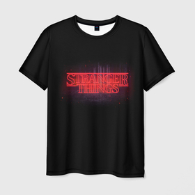 Мужская футболка 3D с принтом с логотипом Stranger Things в Ханты-Майнсийске, 100% полиэфир | прямой крой, круглый вырез горловины, длина до линии бедер | netflix | stranger things | очень странные дела | сериалы | странные дела