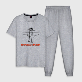 Мужская пижама хлопок с принтом ROCKETMAN (Человек ракета) в Петрозаводске, 100% хлопок | брюки и футболка прямого кроя, без карманов, на брюках мягкая резинка на поясе и по низу штанин
 | Тематика изображения на принте: 