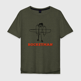Мужская футболка хлопок Oversize с принтом ROCKETMAN (Человек ракета) , 100% хлопок | свободный крой, круглый ворот, “спинка” длиннее передней части | 