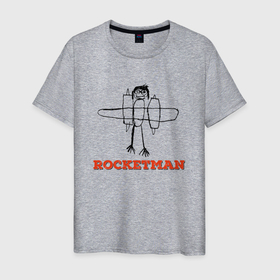 Мужская футболка хлопок с принтом ROCKETMAN (Человек ракета) в Тюмени, 100% хлопок | прямой крой, круглый вырез горловины, длина до линии бедер, слегка спущенное плечо. | 