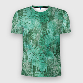 Мужская футболка 3D Slim с принтом Растительный камуфляж в Новосибирске, 100% полиэстер с улучшенными характеристиками | приталенный силуэт, круглая горловина, широкие плечи, сужается к линии бедра | abstraction | camouflage | leaf | pattern | абстракция | камуфляж | лист | паттерн