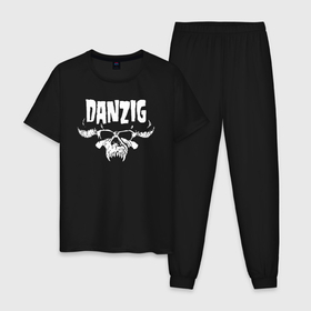 Мужская пижама хлопок с принтом Danzig skull в Петрозаводске, 100% хлопок | брюки и футболка прямого кроя, без карманов, на брюках мягкая резинка на поясе и по низу штанин
 | Тематика изображения на принте: danzig | metal | misfits | punk | punkrock | ramones | rock | данзиг