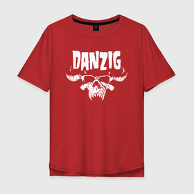 Мужская футболка хлопок Oversize с принтом Danzig skull в Петрозаводске, 100% хлопок | свободный крой, круглый ворот, “спинка” длиннее передней части | danzig | metal | misfits | punk | punkrock | ramones | rock | данзиг