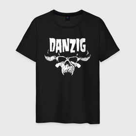 Мужская футболка хлопок с принтом Danzig skull в Белгороде, 100% хлопок | прямой крой, круглый вырез горловины, длина до линии бедер, слегка спущенное плечо. | danzig | metal | misfits | punk | punkrock | ramones | rock | данзиг