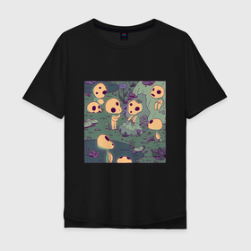 Мужская футболка хлопок Oversize с принтом Kodama   playtime в Новосибирске, 100% хлопок | свободный крой, круглый ворот, “спинка” длиннее передней части | Тематика изображения на принте: forest spirits | ghibli | kodama | mononoke | mushrooms | thimble game | гибли | грибы | духи леса | игра | кодама | мононоке | наперсток