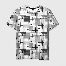 Мужская футболка 3D с принтом Черно белый ретро геометрический узор в Кировске, 100% полиэфир | прямой крой, круглый вырез горловины, длина до линии бедер | black and white | pattern | retro | ретро | черно белый