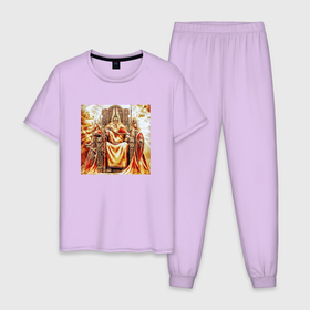 Мужская пижама хлопок с принтом Верховный бог Сварог в Тюмени, 100% хлопок | брюки и футболка прямого кроя, без карманов, на брюках мягкая резинка на поясе и по низу штанин
 | бог сварог | сварог | славяне | славянская религия | славянская символика | язычество