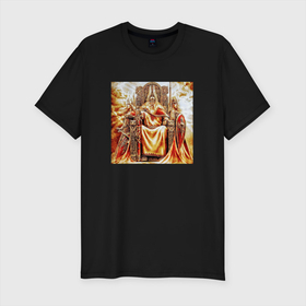 Мужская футболка хлопок Slim с принтом Верховный бог Сварог , 92% хлопок, 8% лайкра | приталенный силуэт, круглый вырез ворота, длина до линии бедра, короткий рукав | бог сварог | сварог | славяне | славянская религия | славянская символика | язычество