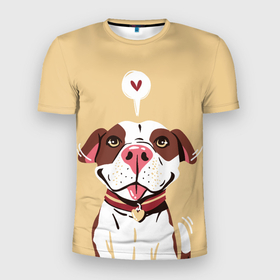 Мужская футболка 3D Slim с принтом Собачья любовь в Петрозаводске, 100% полиэстер с улучшенными характеристиками | приталенный силуэт, круглая горловина, широкие плечи, сужается к линии бедра | бульдог | друг человека | животное | питомец | псина | собака | собачка