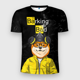 Мужская футболка 3D Slim с принтом Barking bad (сиба ину) в Екатеринбурге, 100% полиэстер с улучшенными характеристиками | приталенный силуэт, круглая горловина, широкие плечи, сужается к линии бедра | shiba | shiba inu | сиба | сиба ину | японская собака