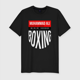 Мужская футболка хлопок Slim с принтом Мухаммед Али   легенда мирового бокса , 92% хлопок, 8% лайкра | приталенный силуэт, круглый вырез ворота, длина до линии бедра, короткий рукав | boxer | boxing | boxing legends | muhamed ali | muhammad ali | muhammed ali | бокс | мухамед али | мухаммед али