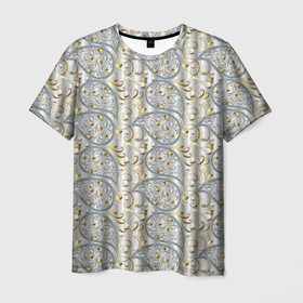 Мужская футболка 3D с принтом Бежевые светлые узоры в Белгороде, 100% полиэфир | прямой крой, круглый вырез горловины, длина до линии бедер | abstract | абстракция | бутоны | геометрия | калейдоскоп | кл | линии | паттерн | текстура | узор | узоры | цветы