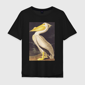Мужская футболка хлопок Oversize с принтом American White Pelican (Пеликан) в Тюмени, 100% хлопок | свободный крой, круглый ворот, “спинка” длиннее передней части | Тематика изображения на принте: абстракция | винтаж | геометрия | животные | картина | классика | красный | кубизм | пеликан | природа | птицы | фауна | экспрессионизм