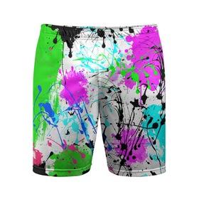 Мужские шорты спортивные с принтом Неоновые разноцветные пятна и брызги красок в Екатеринбурге,  |  | abstract | neon | splatter | stains | абстрактный | брызги | неоновый | пятна | разноцветный
