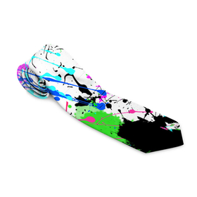 Галстук 3D с принтом Неоновые разноцветные пятна и брызги красок в Санкт-Петербурге, 100% полиэстер | Длина 148 см; Плотность 150-180 г/м2 | Тематика изображения на принте: abstract | neon | splatter | stains | абстрактный | брызги | неоновый | пятна | разноцветный