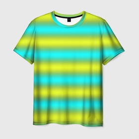Мужская футболка 3D с принтом Бирюзово желтые неоновые полосы в Петрозаводске, 100% полиэфир | прямой крой, круглый вырез горловины, длина до линии бедер | neon | striped | turquoise | yellow | бирюзовый | желтый неоновый | полосатый узор